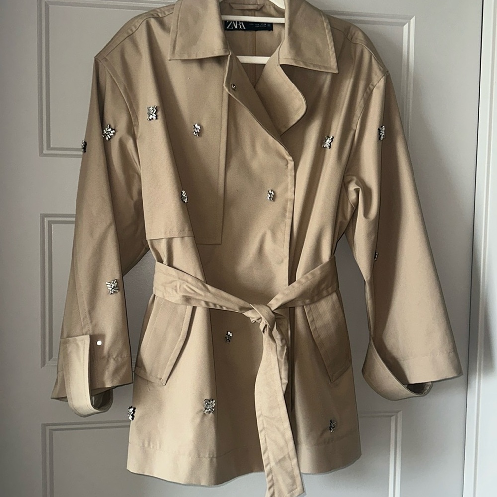 NWOT Zara Trench Coat w/ crystals